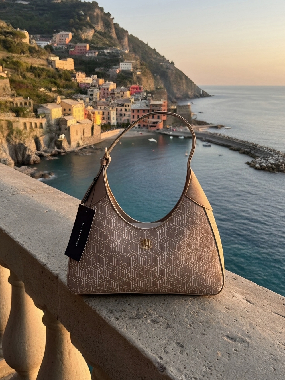 Tommy Hilfiger Beige Monogram Shoulder Bag